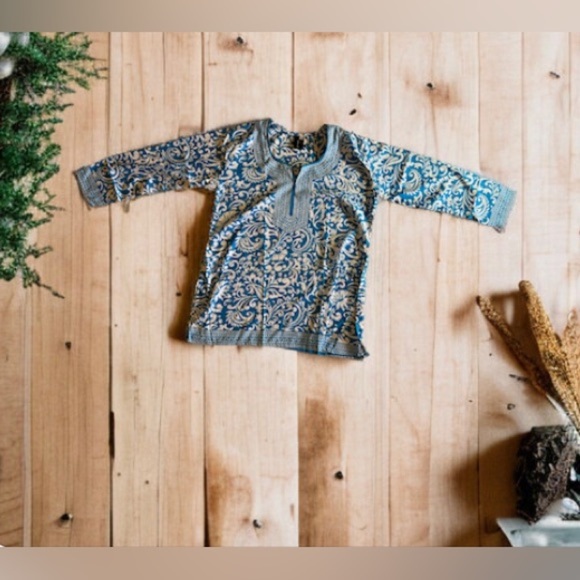 Free People Women's Bella Printed Tunic Blouse Long Sleeve Light Blue Size XL - Picture 2 of 16